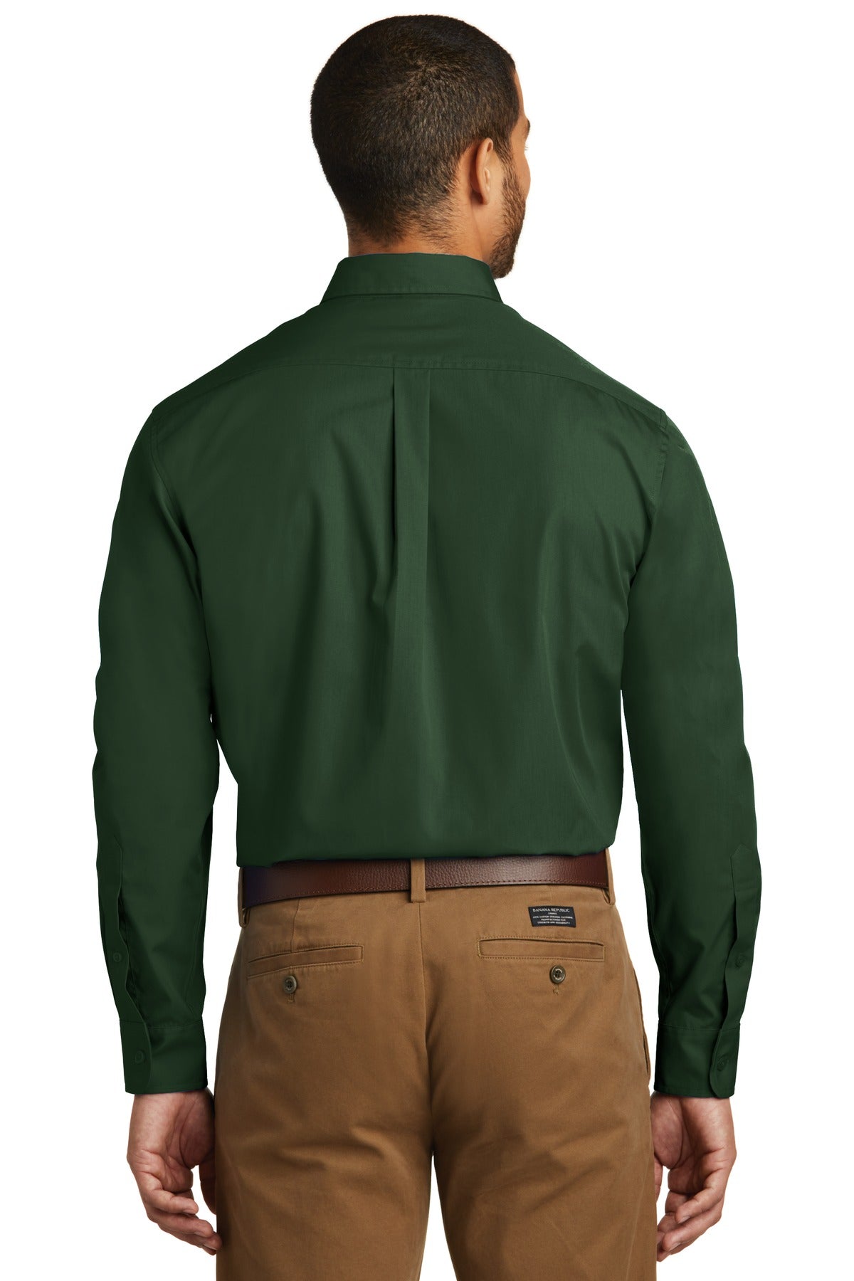 Port Authority Long Sleeve Carefree Poplin Shirt. W100 Deep Forest Green
