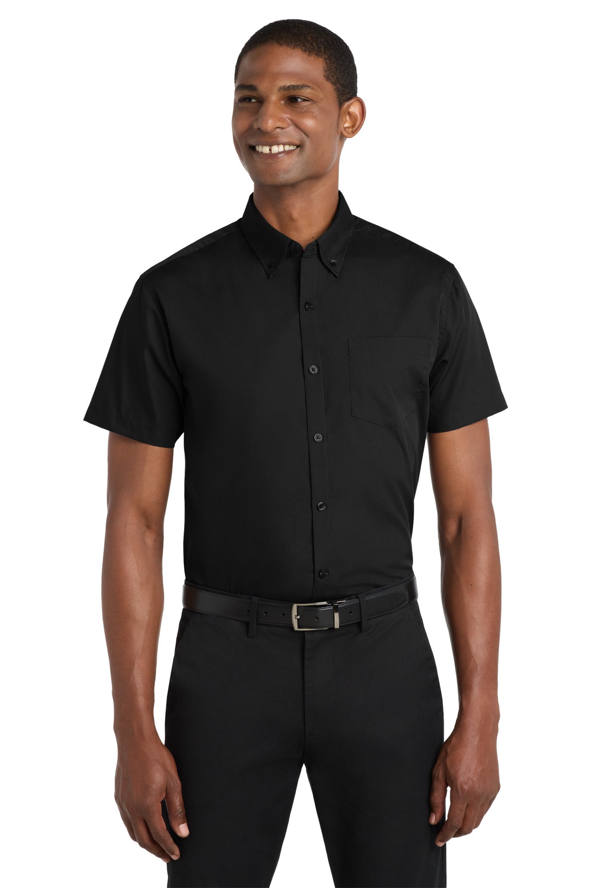 Port Authority Short Sleeve Carefree Poplin Shirt W101 Deep Black
