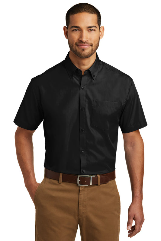Port Authority Short Sleeve Carefree Poplin Shirt. W101 Deep Black