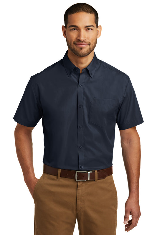 Port Authority Short Sleeve Carefree Poplin Shirt. W101 River Blue Navy