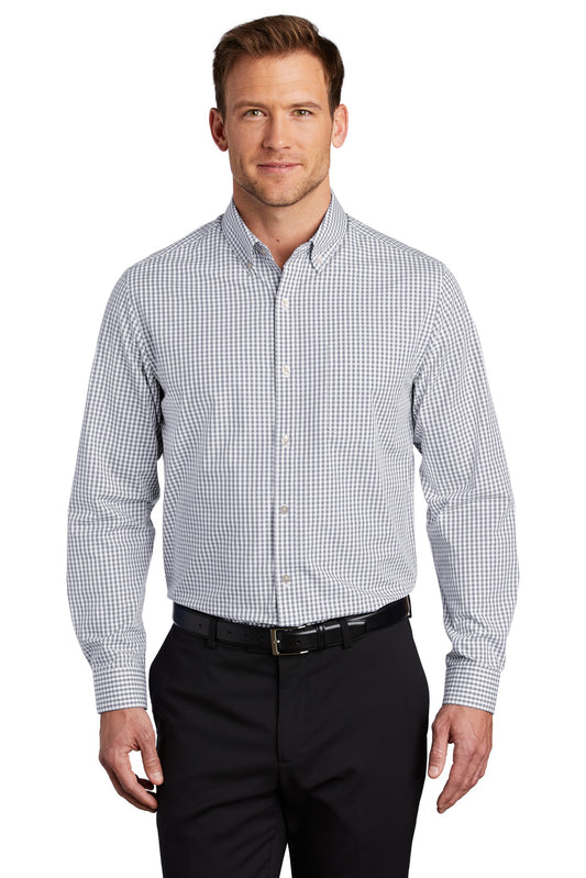 Port Authority  Broadcloth Gingham Easy Care Shirt W644 Gusty Grey/ White