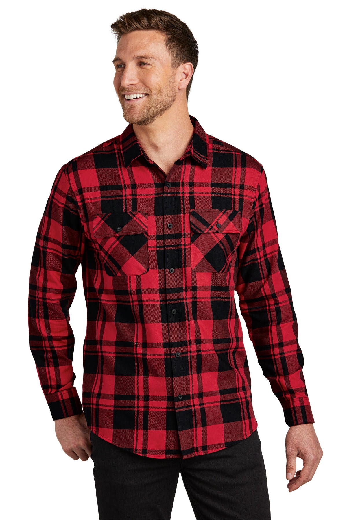 Port Authority Plaid Flannel Shirt. W668 Engine Red/ Black
