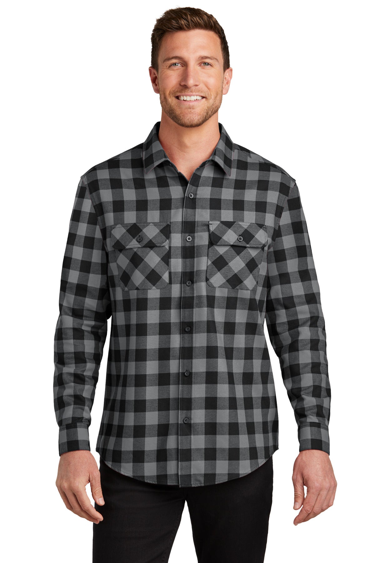 Port Authority Plaid Flannel Shirt. W668 Grey/ Black Buffalo Check