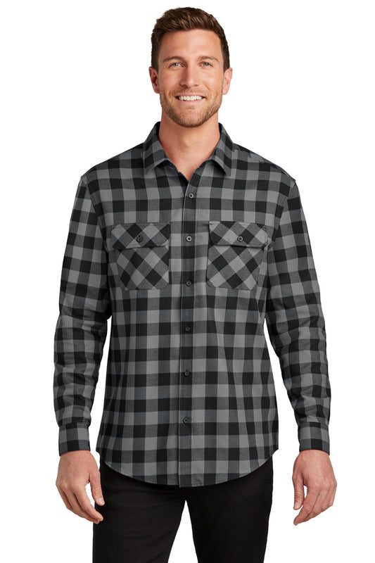 Port Authority Plaid Flannel Shirt. W668 Grey/ Black Buffalo Check