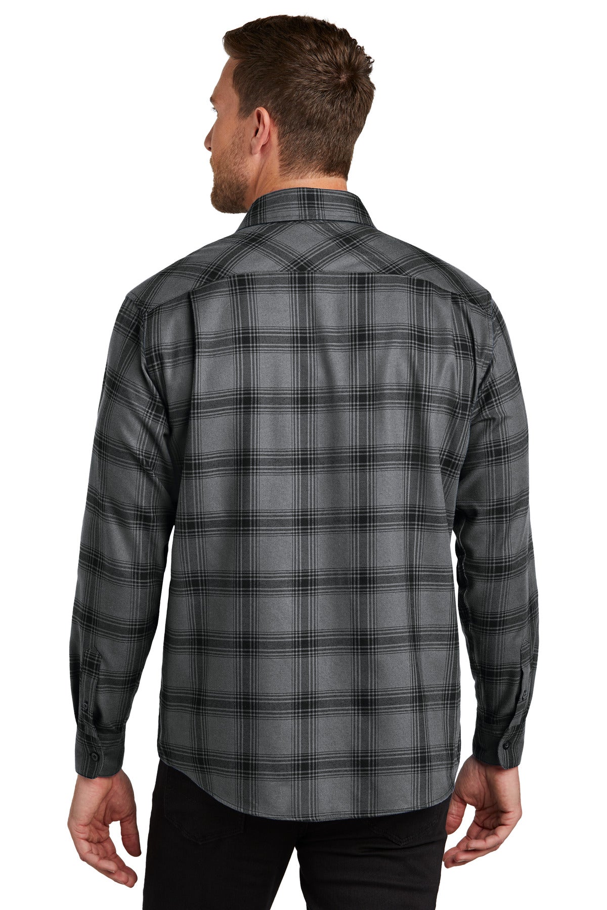 Port Authority Plaid Flannel Shirt. W668 Grey/ Black Open Plaid