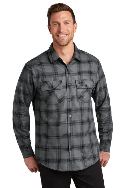 Port Authority Plaid Flannel Shirt. W668 Grey/ Black Open Plaid