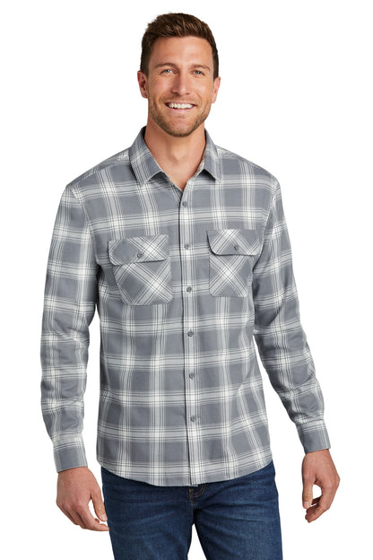 Port Authority Plaid Flannel Shirt. W668 Grey/ Cream Open Plaid