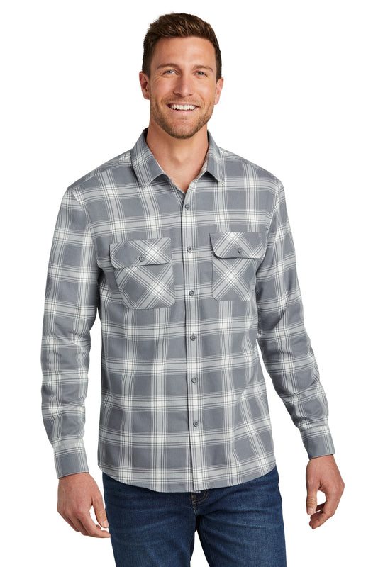 Port Authority Plaid Flannel Shirt. W668 Grey/ Cream Open Plaid