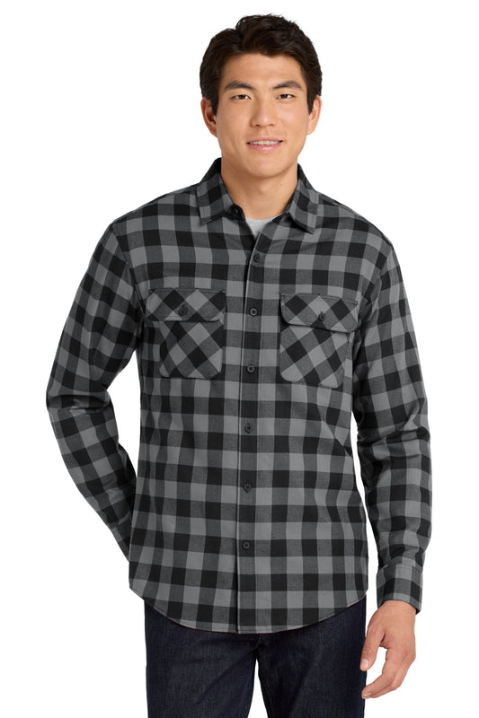 Port Authority Plaid Flannel Shirt W668 Grey/ Black Buffalo Check