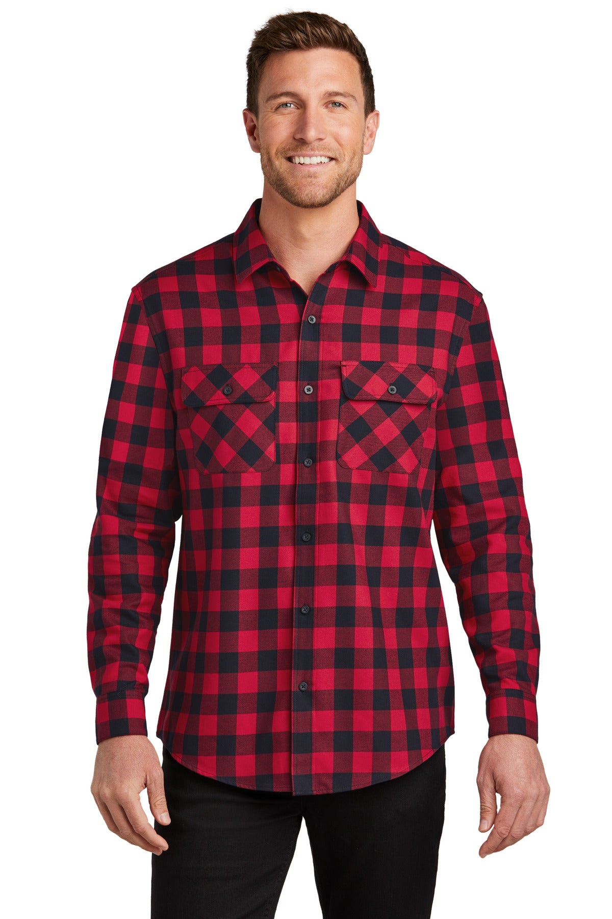 Port Authority Plaid Flannel Shirt. W668 Red/ Black Buffalo Check