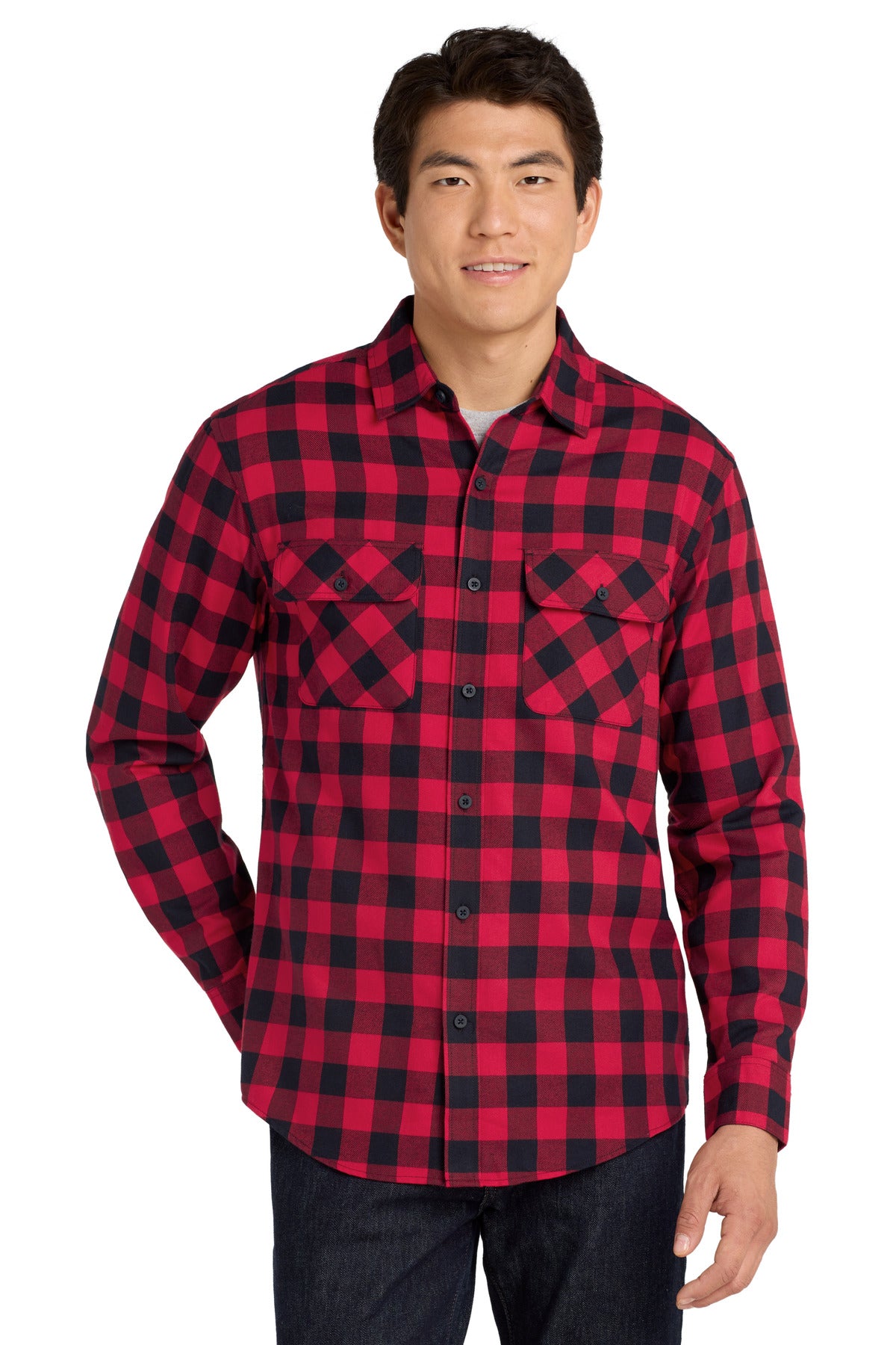 Port Authority Plaid Flannel Shirt W668 Red/ Black Buffalo Check