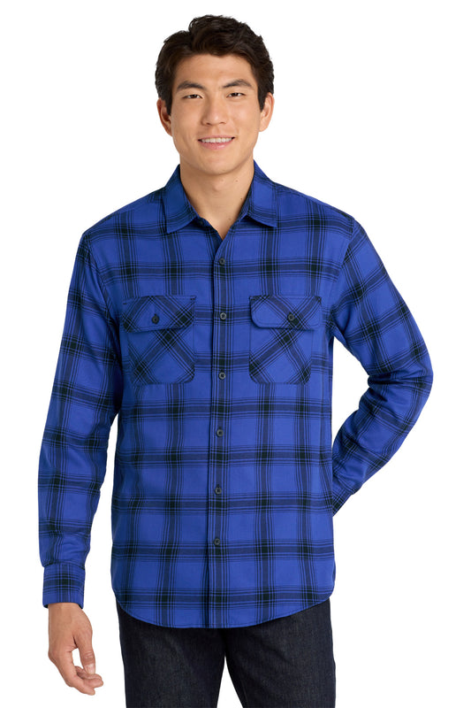 Port Authority Plaid Flannel Shirt W668 Royal/ Black Open Plaid