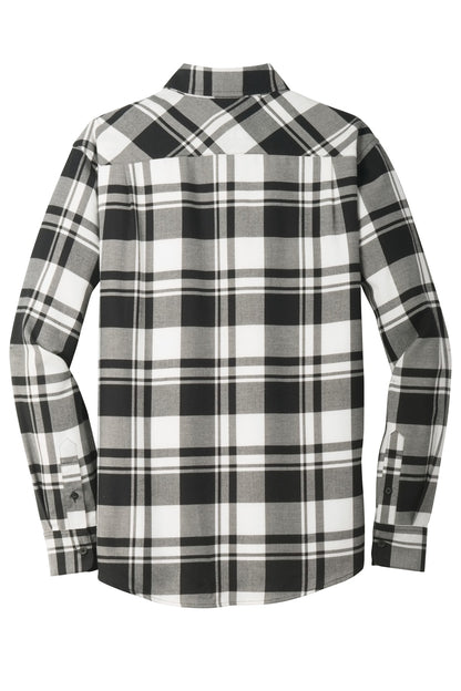 Port Authority Plaid Flannel Shirt. W668 Snow White/ Black