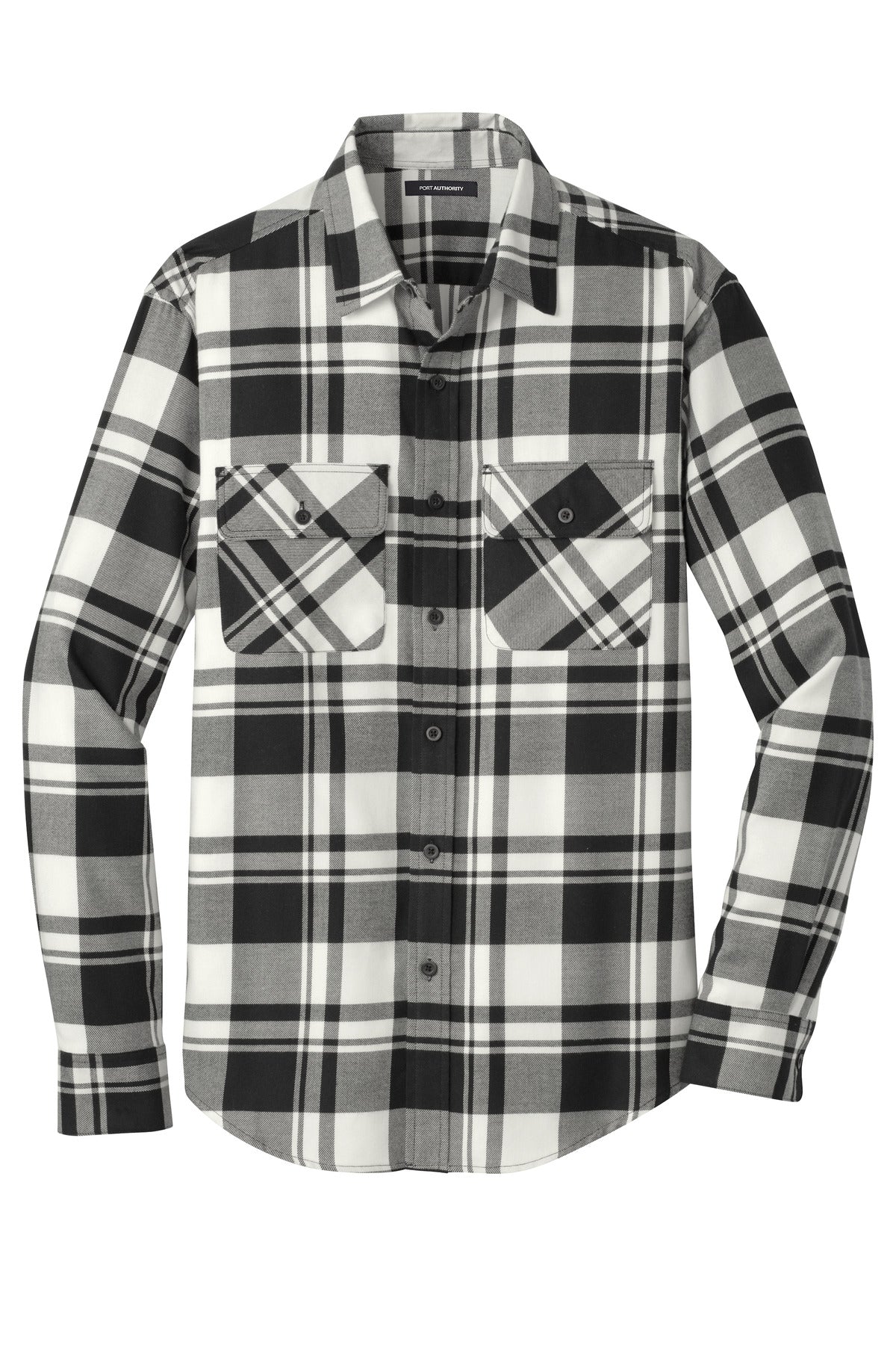 Port Authority Plaid Flannel Shirt. W668 Snow White/ Black