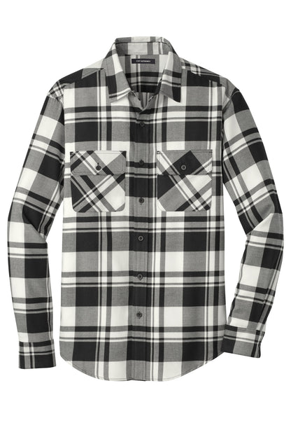 Port Authority Plaid Flannel Shirt. W668 Snow White/ Black