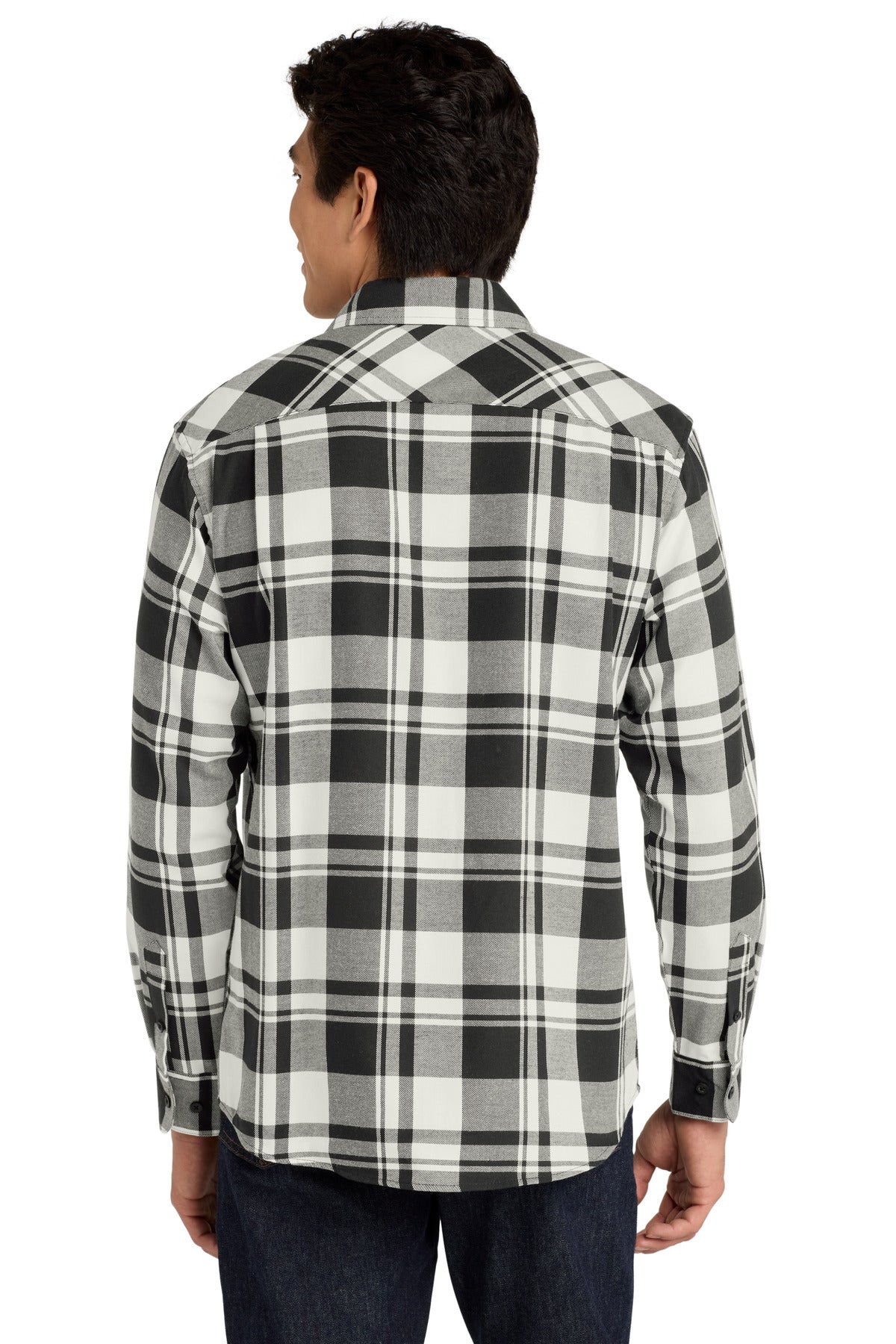 Port Authority Plaid Flannel Shirt. W668 Snow White/ Black