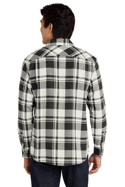 Port Authority Plaid Flannel Shirt. W668 Snow White/ Black