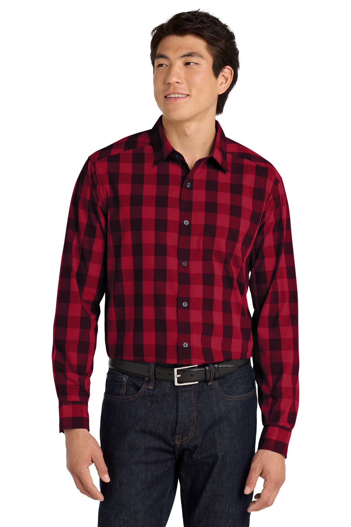 Port Authority  Everyday Plaid Shirt. W670 Rich Red