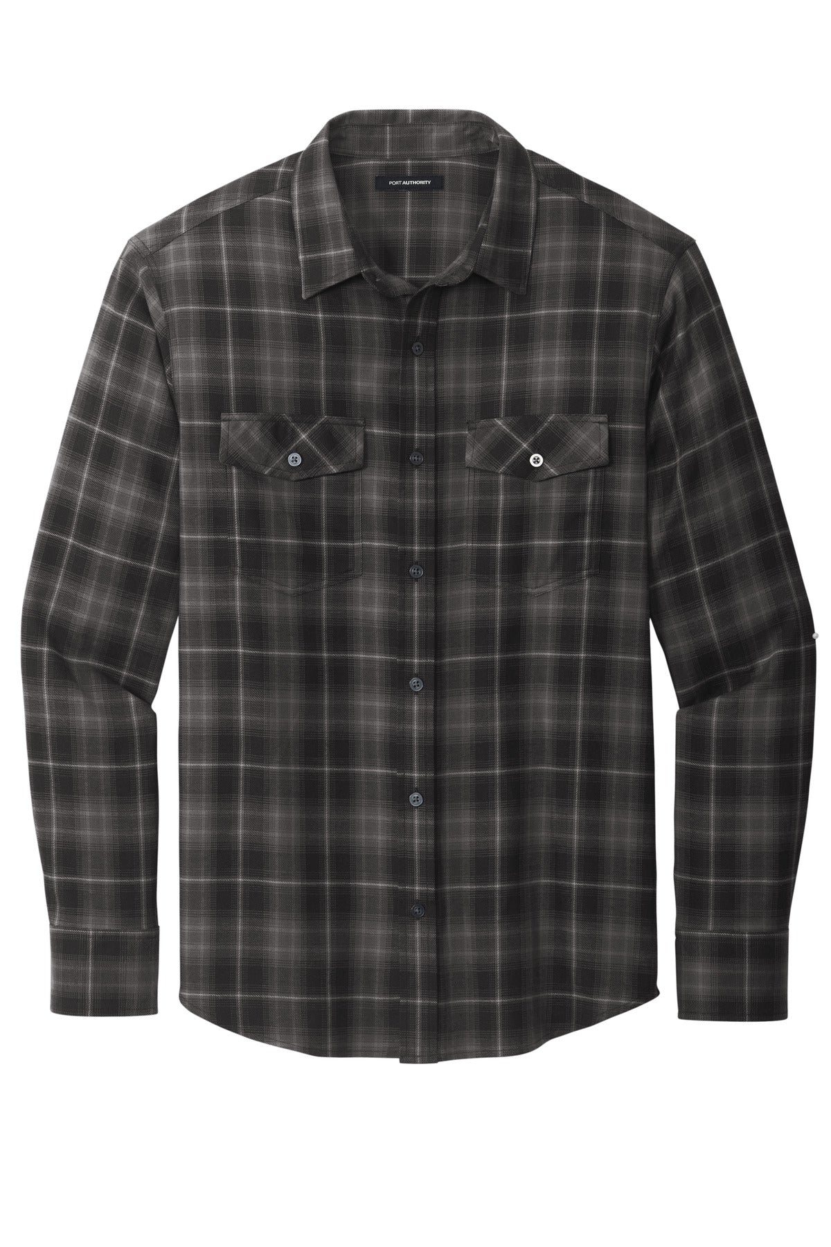 Port Authority Long Sleeve Ombre Plaid Shirt W672 Deep Black
