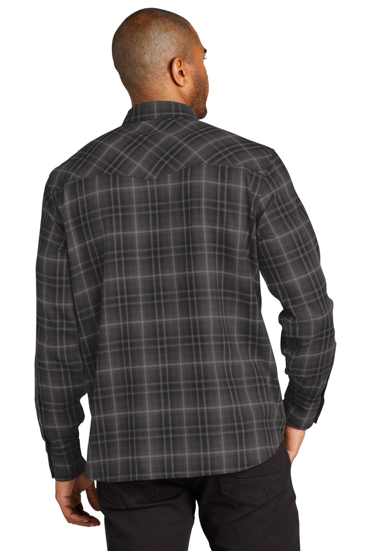Port Authority Long Sleeve Ombre Plaid Shirt W672 Deep Black