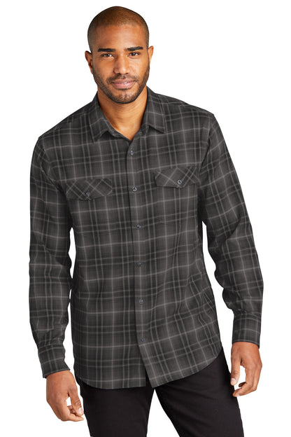 Port Authority Long Sleeve Ombre Plaid Shirt W672 Deep Black