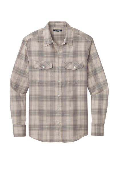 Port Authority Long Sleeve Ombre Plaid Shirt W672 Frost Grey