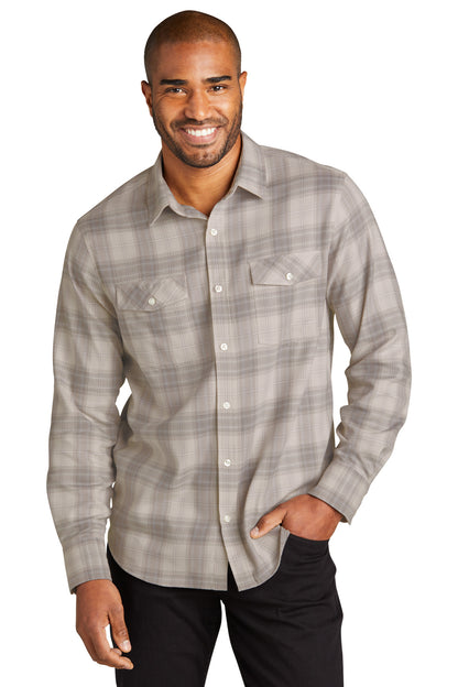 Port Authority Long Sleeve Ombre Plaid Shirt W672 Frost Grey