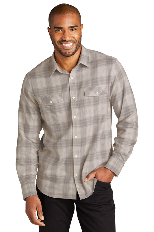 Port Authority Long Sleeve Ombre Plaid Shirt W672 Frost Grey