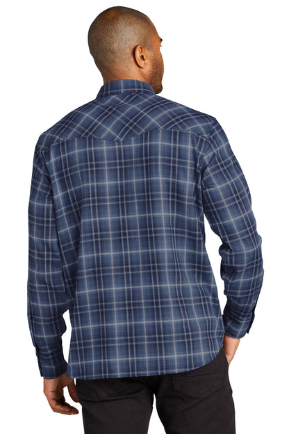 Port Authority Long Sleeve Ombre Plaid Shirt W672 True Navy