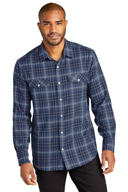 Port Authority Long Sleeve Ombre Plaid Shirt W672 True Navy
