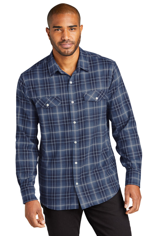 Port Authority Long Sleeve Ombre Plaid Shirt W672 True Navy