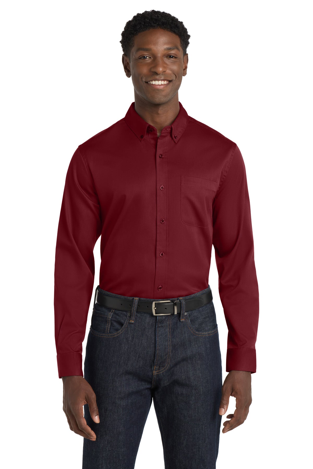 Port Authority Long Sleeve SuperPro React Twill Shirt. W808 Burgundy