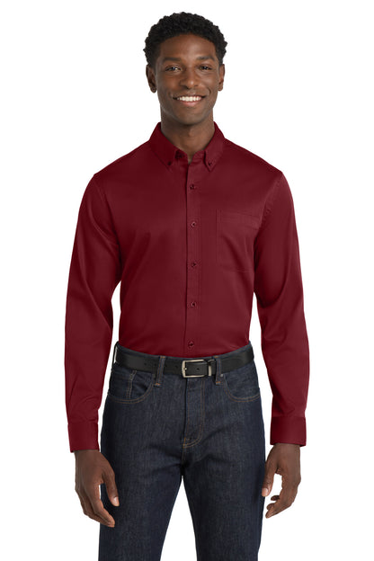 Port Authority Long Sleeve SuperPro React Twill Shirt. W808 Burgundy