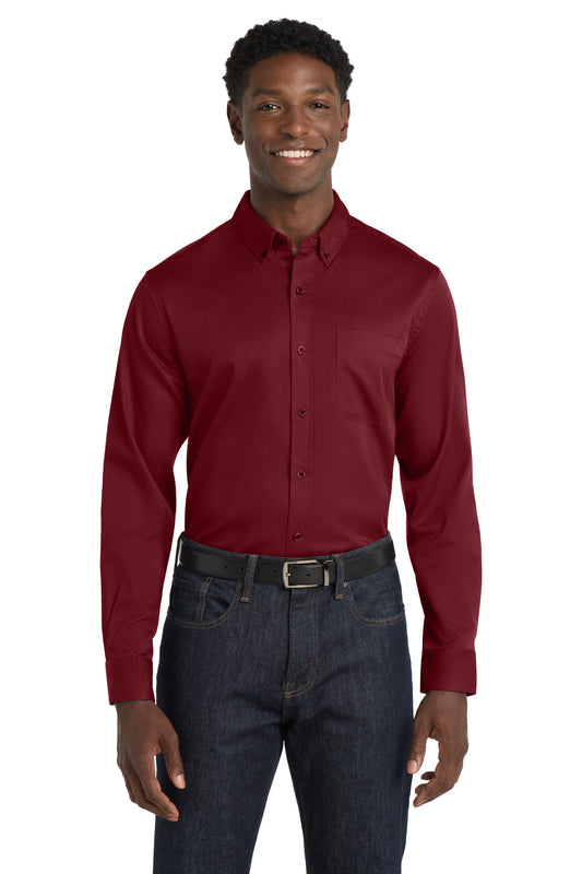 Port Authority Long Sleeve SuperPro React Twill Shirt. W808 Burgundy