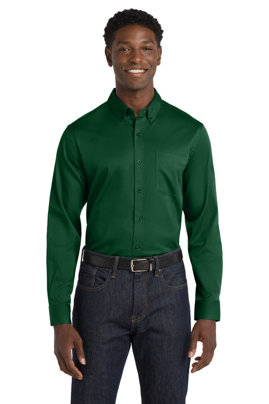 Port Authority Long Sleeve SuperPro React Twill Shirt. W808 Dark Green