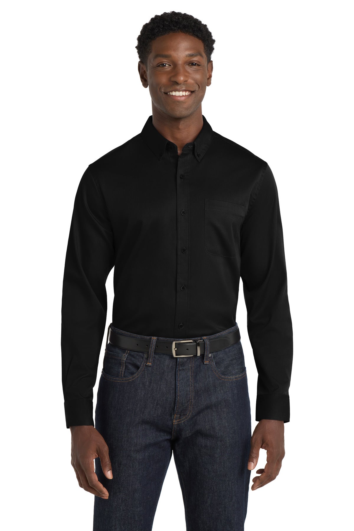 Port Authority Long Sleeve SuperPro React Twill Shirt. W808 Deep Black