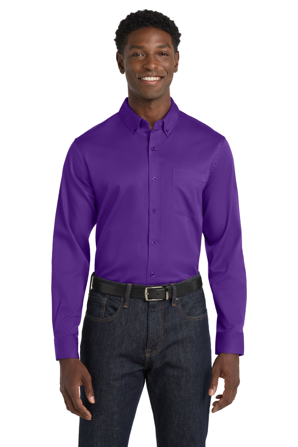 Port Authority Long Sleeve SuperPro React Twill Shirt. W808 Purple