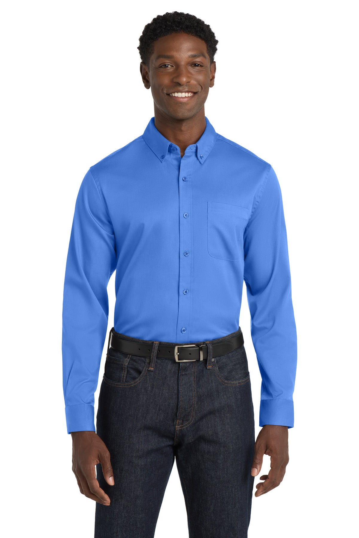 Port Authority Long Sleeve SuperPro React Twill Shirt. W808 Ultramarine Blue