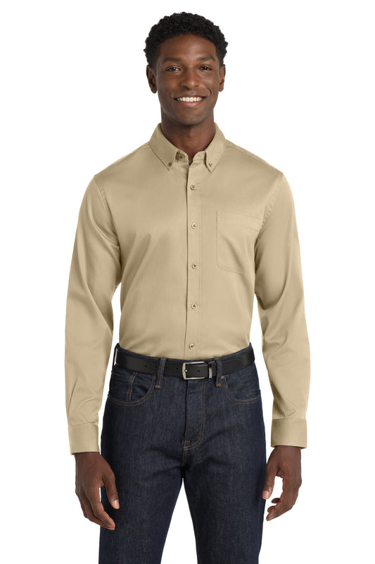 Port Authority Long Sleeve SuperPro React Twill Shirt. W808 Wheat