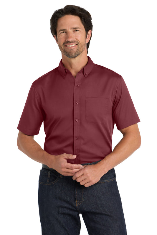 Port Authority Short Sleeve SuperPro React Twill Shirt. W809 Burgundy