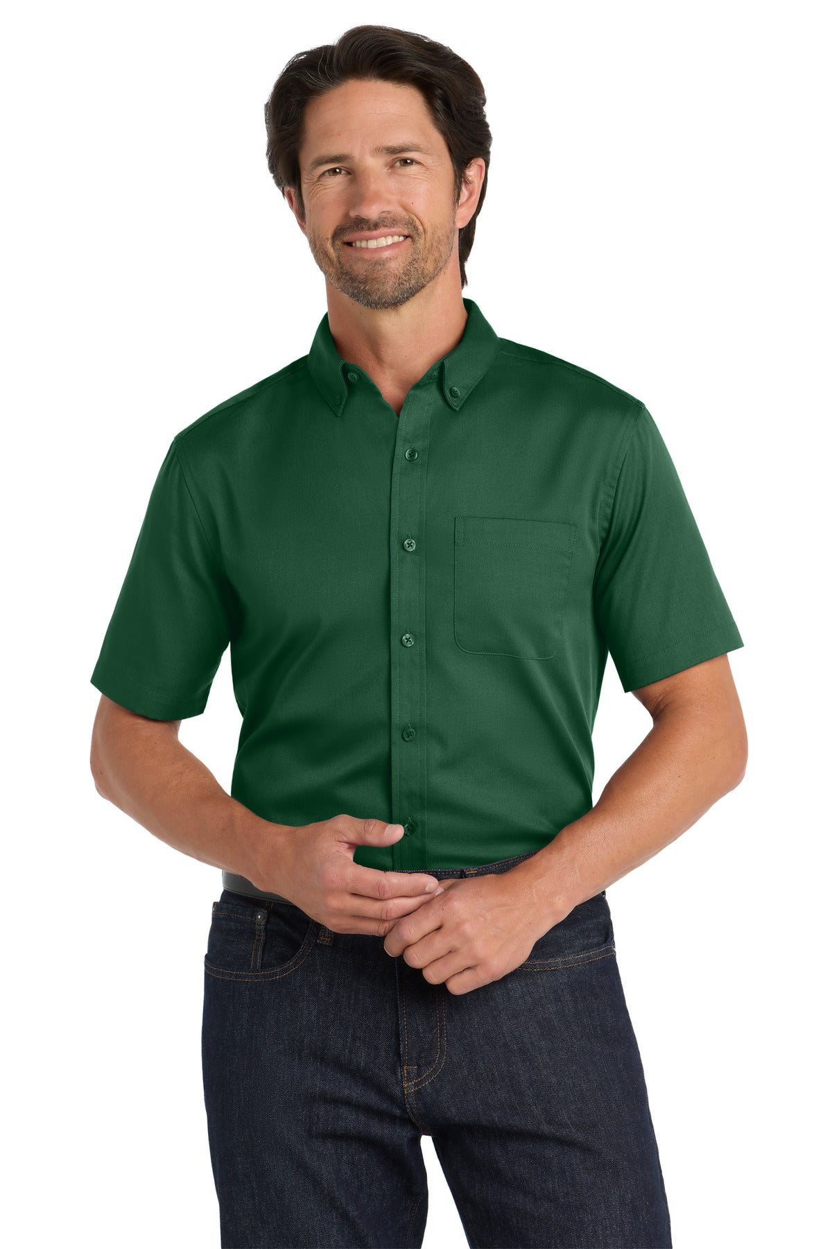 Port Authority Short Sleeve SuperPro React Twill Shirt W809 Dark Green
