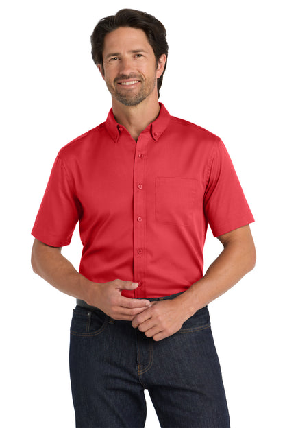 Port Authority Short Sleeve SuperPro React Twill Shirt. W809 Rich Red