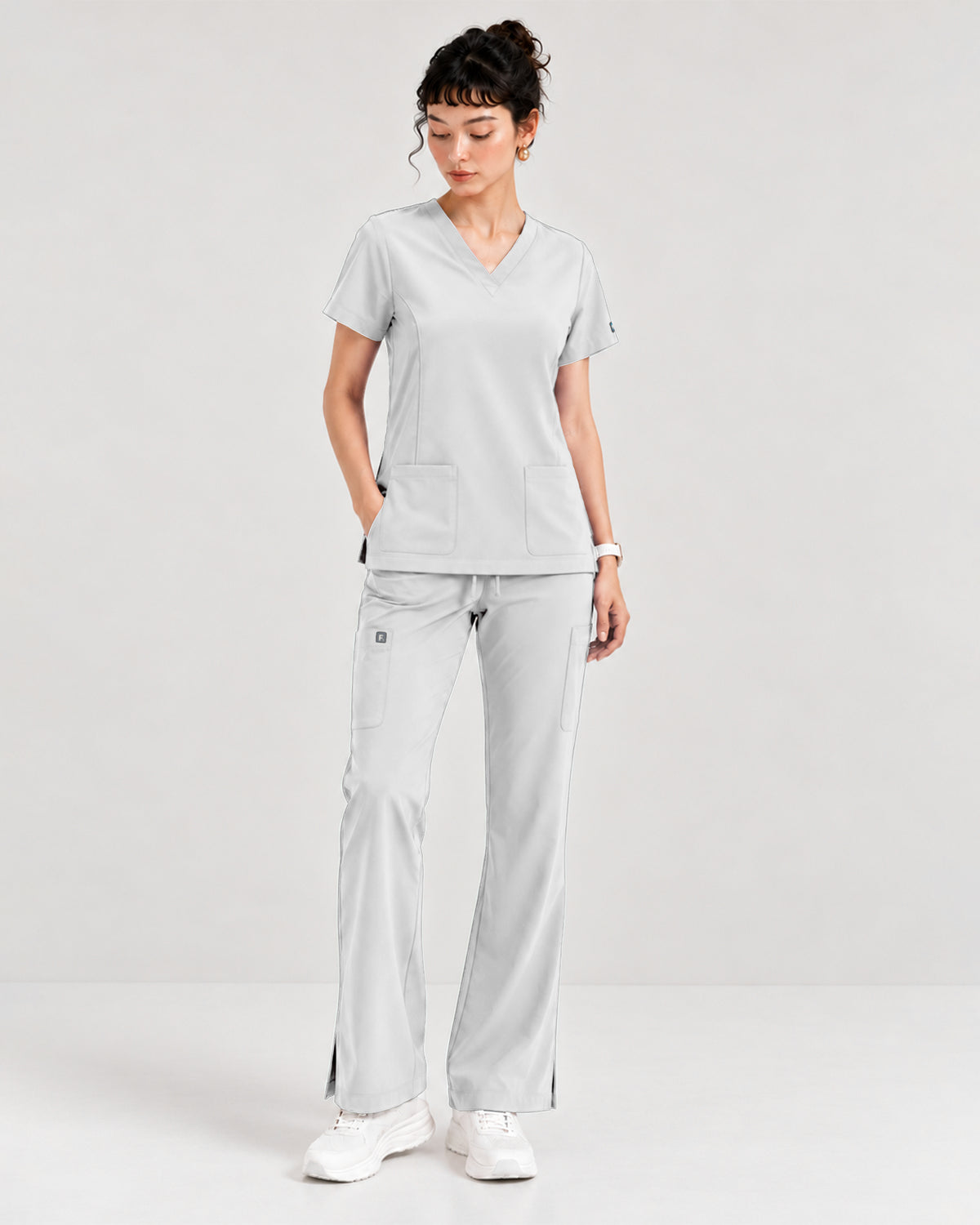 Foundry Women's 1005 Quinn 2 Pocket V-Neck Top White