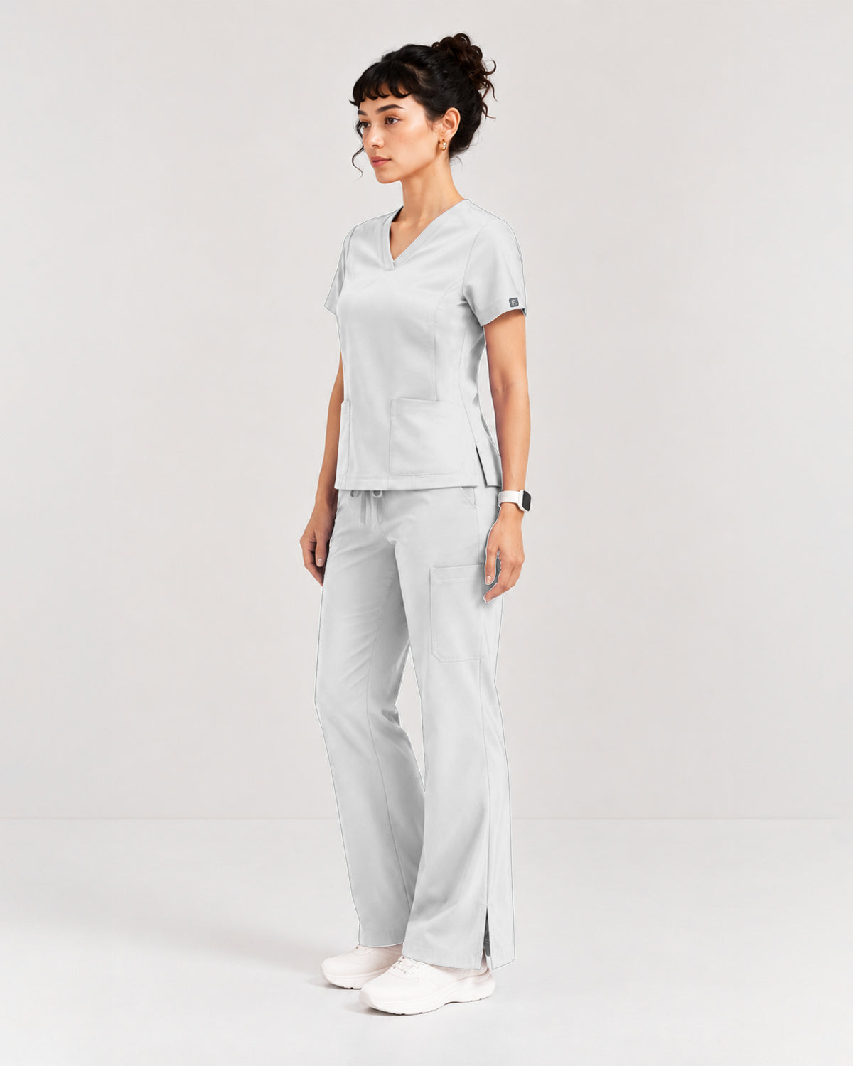 Foundry Women's 1005 Quinn 2 Pocket V-Neck Top White