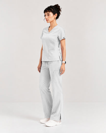 Foundry Women's 1005 Quinn 2 Pocket V-Neck Top White