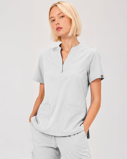 Foundry Women's 1055 Arden 2 Pocket Mandarin Top White