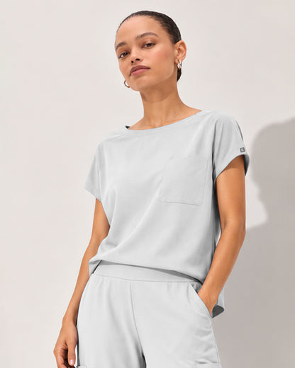 Foundry Women's 1215 Rowan 1 Pocket Boat Neck Dolman Top White