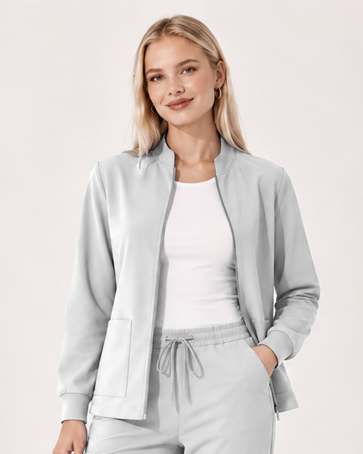 Foundry Women's 6005 Ellis 2 Pocket Scrub Jacket White