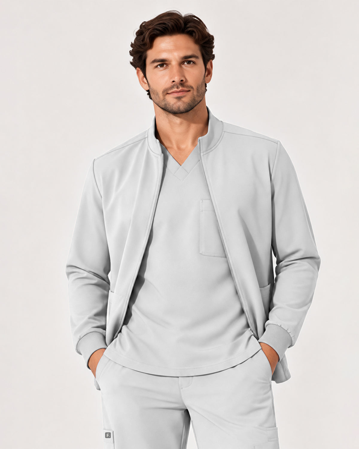 Foundry Men's 6505 Slate Men'S 2 Pocket Scrub Jacket White