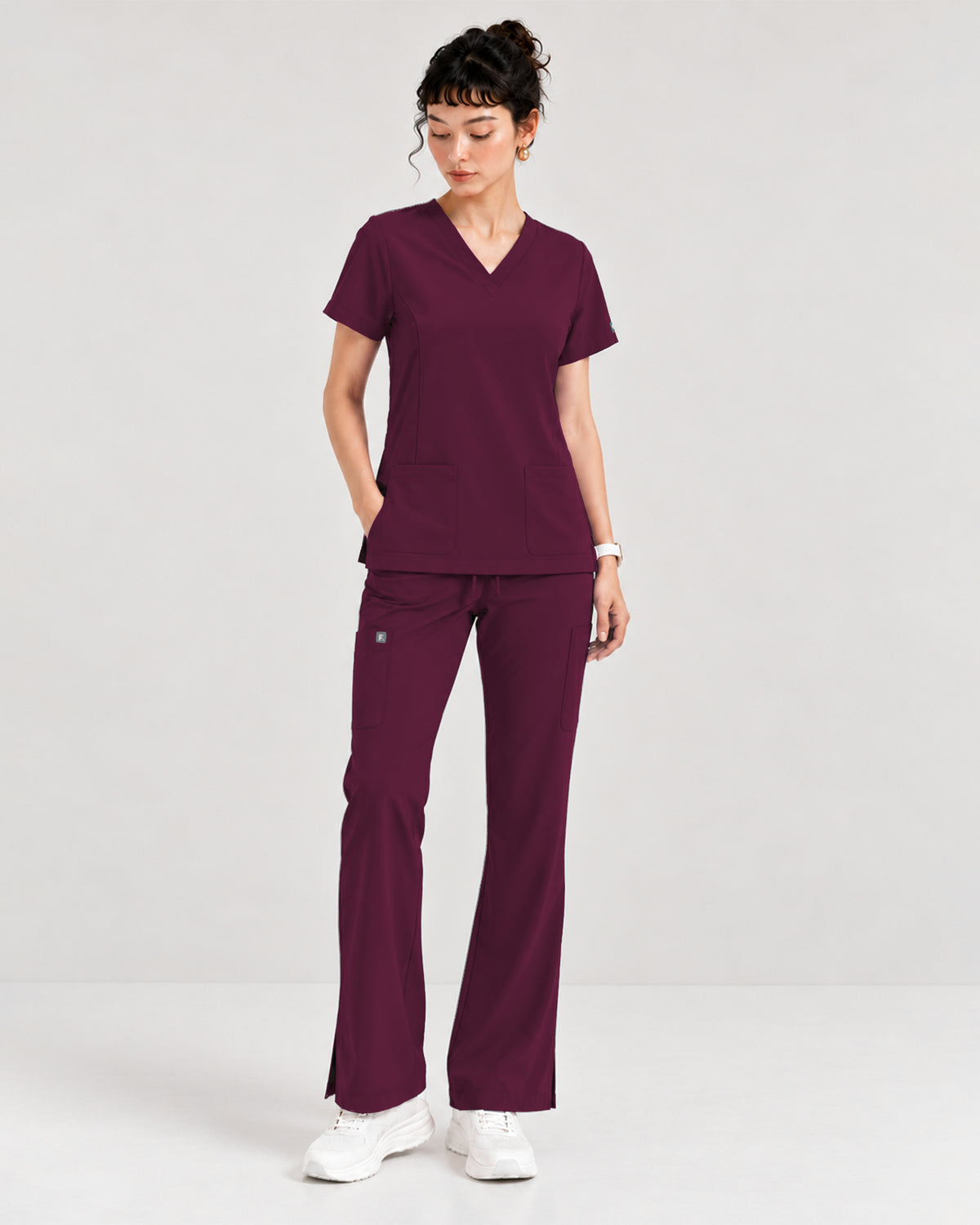 Foundry Women's 1005 Quinn 2 Pocket V-Neck Top Wine